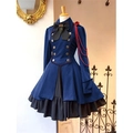 Abito Lolita stile militare blu navy con bottoni doppiopetto e spalline - S / Blu