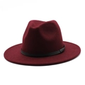 Classic burgundy wool fedora hat for men and women featuring a black leather band and flat brim - M (56-58cm) / Burgundy