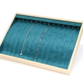 Wooden jewelry tray with teal velvet lining for organizing necklaces and bracelets - Bracelet & Necklace Tray