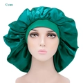 Extra large cyan satin sleep bonnet with wide elastic band for hair care protection - Cyan