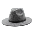 Classic British style wide brim wool felt jazz hat with black and white tweed texture - M(56-58cm) / Gray