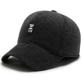 Dark grey wool baseball cap with outdoor sport embroidery for winter warmth - Black