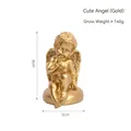Chubby golden angel figurine ornament for desk decor, matte resin cherub sitting on base - Cute Angel (Gold)