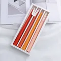 Set of 4 gradient orange long taper candles in white gift box for home decor - Red Orange Scent-Set of 4 / Gradient Orange