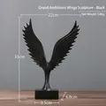 Modern black matte winged sculpture art on a rectangular base for office and home decor - Eagle Spreading Wings / Black
