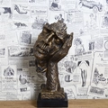Scultura astratta in resina bronzo viso pensante su base con trama dorata fine - Oro-Non ascoltare