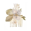 Pettine per capelli a fiori dorati con petali in resina e perle per sposa elegante - Oro (HS-J3110)