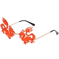 Frameless dragon-shaped sunglasses with red lenses and gold metal frame for party - C02 Double Red Dragon / Red