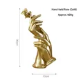 Escultura artística de rosa en color oro para decoración, altura 30 cm - Manos sosteniendo Rosa / Dorado