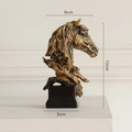 Nordic resin horse head sculpture in antique bronze gold finish with black base, 13cm height - Gold - Mini Horse Head