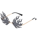 Frameless flame-shaped sunglasses with grey lenses and gold metal temples for hip-hop style - C03 Double Black Fire / Black