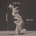 Artistic hands holding rose sculpture in stone-texture resin, size 10x12x28cm - Matte Grey Sandstone Texture Hand Holding Rose