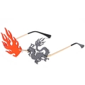 Unique frameless dragon and flame lens sunglasses with gold metal frame for parties - C07 Black Dragon & Red Fire / Red Black Mixed