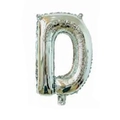 Single 16-inch metallic silver foil balloon in the shape of alphabet letter D - Bright Silver D