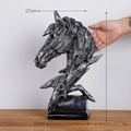 Modern resin horse head sculpture in silver-black finish, height 42cm with sturdy base - Silver Horse Head