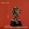 Golden lion head sculpture on black base in variant gold finish, height 32cm luxury decor - Gold Lion Head