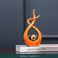 Modern abstract ceramic sculpture in orange and gold finish, height 31cm, elegant home decor - Morning Song Tall Style Orange Gold - Large
