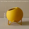 Nordic yellow spherical ceramic vase with a golden triangular metal stand 10.5cm height - Khaki/Earth Yellow