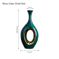 Jarrón pequeño de cerámica verde oscuro con diseño hueco e interior dorado fino - Jarrón Wusu Pequeño-Verde Oscuro