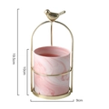 Pink marble ceramic flower vase with a creative gold metal bird stand for desk decor - Large (Pot Height 10cm) / Pink Marble Pattern