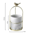 Ceramic marble vase with gold bird handle frame and detailed size dimensions - Large (Pot Height 10cm) / Grey Marble Pattern