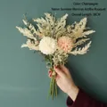 Elegant champagne eucalyptus and pompon mum faux bouquet, 38cm decorative floral arrangement - Bridal Bouquet Champagne YC1002