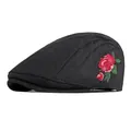 Schwarze Schiebermütze aus Wolle für Damen mit detaillierter roter Rosenstickerei - Verstellbar / Schwarz