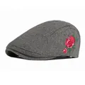 Béret rétro en laine gris foncé avec broderie rose rouge délicate pour un style vintage - Réglable / Gris clair