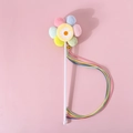 Gioco interattivo per gatti con fiore di pompon macaron, campanello e nastri colorati - Bacchetta per gatti a fiori