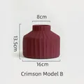 Jarrón geométrico minimalista de cerámica burdeos con textura acanalada, estilo B - Burdeos B-TK031-2