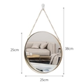 Espejo de pared redondo minimalista con marco de hierro dorado y cadena de 25cm - Espejo Colgante Dorado