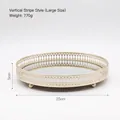 Plateau miroir doré moderne avec cadre creux vertical et pieds en métal, diamètre 25cm - Rayures Verticales-Grand / Or