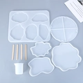 DIY resin coaster mold set with 5 silicone molds, measuring cup, and wooden stir sticks - 11Pcs Coaster Mold Set