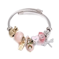 Bracciale fai da te in acciaio inox con cuori rosa, corona dorata e ciondoli stella - Fragola Rosa-Corona d'Oro