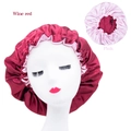 Bonnet de nuit réversible en satin bordeaux et rose avec cordon réglable pratique - Taille unique / Rouge Vin + Doublure Rose