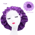 Double-layer purple satin hair bonnet with adjustable buckle and elastic band for hair care - One Size / Purple + Light Purple Lining