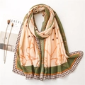 Franse retro sjaal van katoen en linnen met kettingprint en houndstooth-patronen - Groene Rand