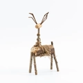 Renne décoratif en bois fait main avec détails en toile de jute et bois naturel - Renne Mâle (branches en bois)