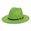 Neon green wide brim fedora hat with a black faux leather band and gold metal buckle - M (56-58cm) / Fruit Green