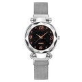 Damen Quarzuhr mit Sternenhimmel-Zifferblatt, Diamantschliff-Glas und Magnetarmband - Silber