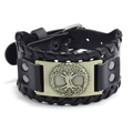 Bracelet punk en cuir noir avec plaque Arbre de Vie en bronze et détails de rivets - Cuir PU/Alliage / Cuir PU Noir Bronze Antique
