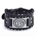 Bracelet punk large en cuir noir avec breloque Arbre de Vie en métal argenté - Cuir PU/Alliage / Cuir PU Noir Argent Antique