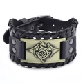 Vintage black leather dragon totem bracelet with antique bronze celtic knot metal plate - PU Antique Bronze