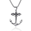 Silver steel anchor pendant necklace with skull detail on a polished box chain - Skull Anchor + Steel Chain