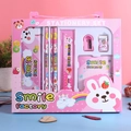 Rosa Schreibwaren-Set mit süßem Hasen-Motiv inkl. Stiften, Lineal und Notizbuch in Geschenkbox - Rosa Kaninchen
