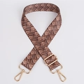 Adjustable wide ethnic style shoulder strap with brown diagonal weave and gold metal hooks - Pattern 93 (Gold Hook)