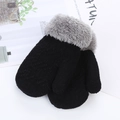 Detail of warm black knit mittens with grey plush cuffs for toddlers and kids - 0-3 Years Old One Size / Black