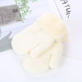 Detail of light yellow knit mittens with plush cuffs for toddlers, soft winter texture - 0-3 Years Old One Size / White