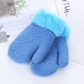 Blue knitted baby gloves with faux fur cuffs on a white surface for winter warmth - 0-3 Years Old One Size / Blue