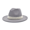 Classic dark grey wool fedora hat for women featuring an elegant white pearl braided band - M(56-58cm) / Light Gray